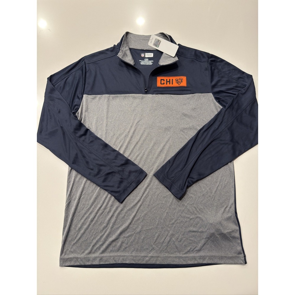NFL Team Apparel Chicago Bears 1/4 Zip Pullover Shirt Mens Size L Navy Grey